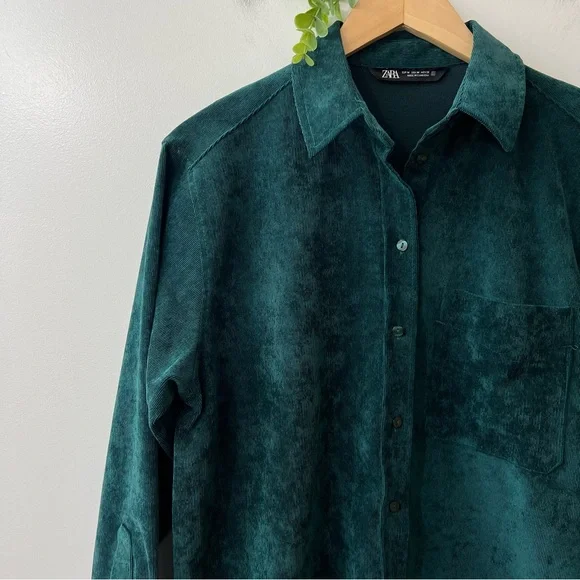 Zara Emerald Green Corduroy Button Front Shirt - Picture 2 of 7